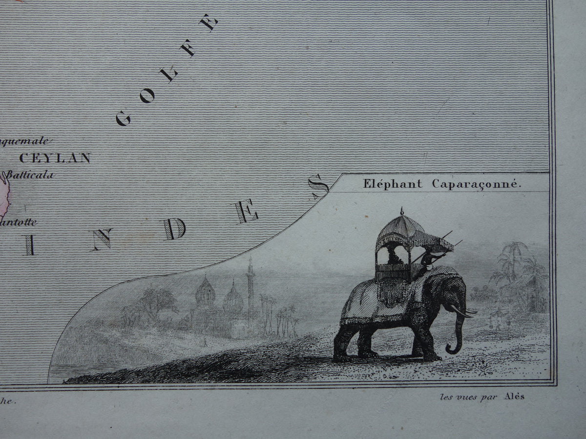 INDIA oude kaart 1856 originele antieke Franse handgekleurde landkaart van India met Franse koloniale bezittingen