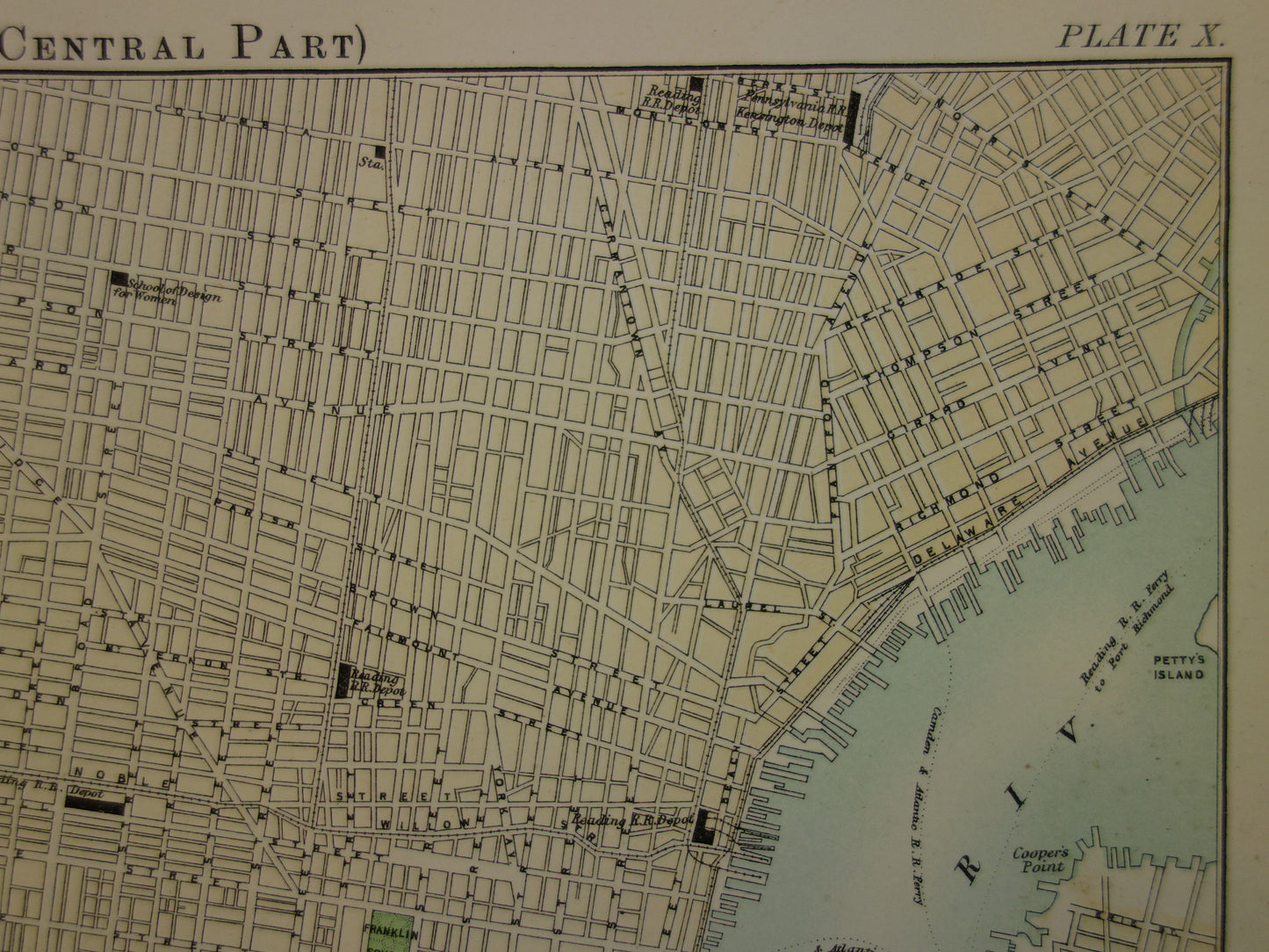 PHILADELPHIA oude plattegrond van centrum Philadelphia antieke kaart VS vintage kaarten