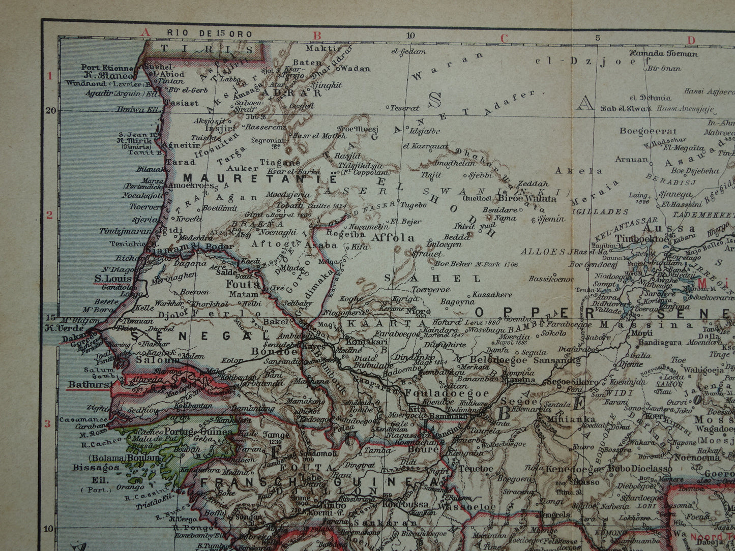Alte Karte der Westküste Afrikas, Golf von Guinea, historische niederländische Karte, Senegal, Nigeria, Ghana, Elfenbeinküste