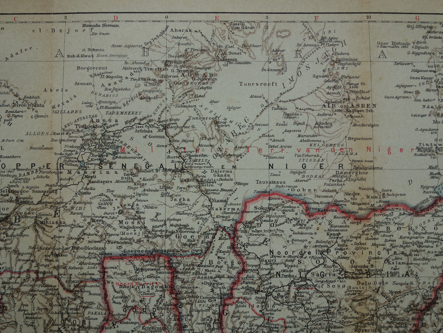 Alte Karte der Westküste Afrikas, Golf von Guinea, historische niederländische Karte, Senegal, Nigeria, Ghana, Elfenbeinküste