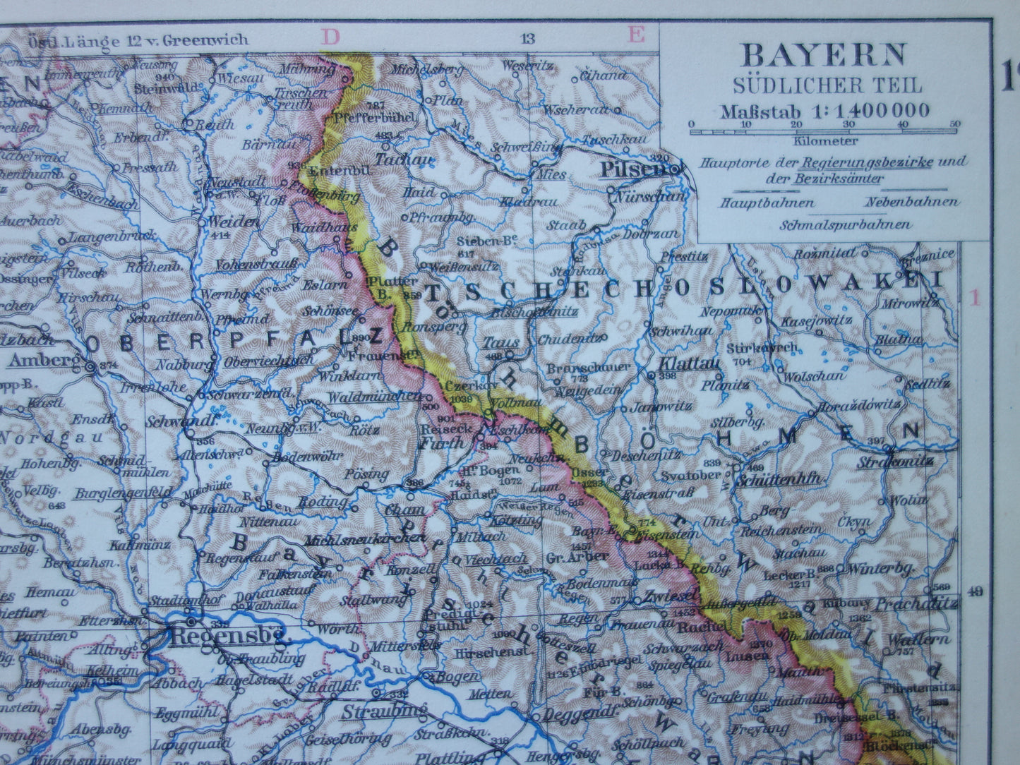 GERMANY old map of Bavaria 1928 original vintage German map Munich Augsburg Nuremburg