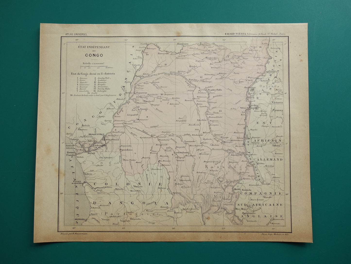 Oude kaart van Congo uit 1896 originele antieke kaart Congo - Afrika vintage historische kaarten