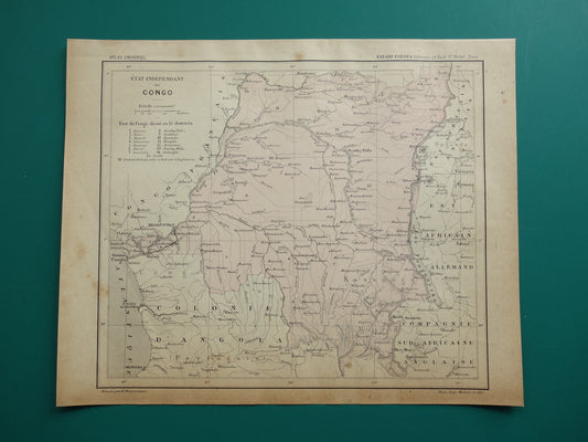Oude kaart van Congo uit 1896 originele antieke kaart Congo - Afrika vintage historische kaarten