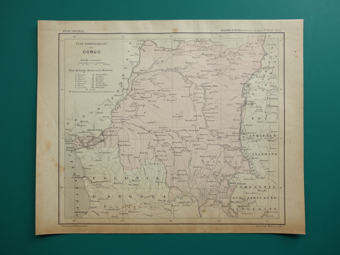 Old map of Congo from 1896 original antique map Congo - Africa vintage historical maps