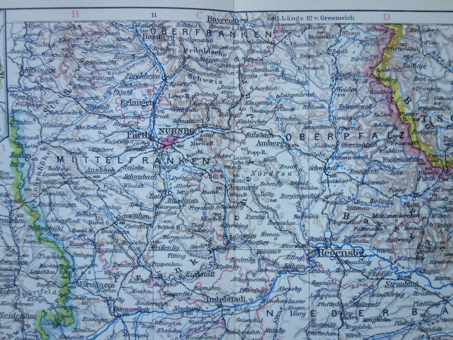 GERMANY old map of Bavaria 1928 original vintage German map Munich Augsburg Nuremburg