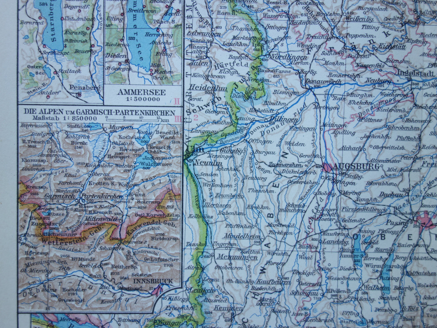 GERMANY old map of Bavaria 1928 original vintage German map Munich Augsburg Nuremburg