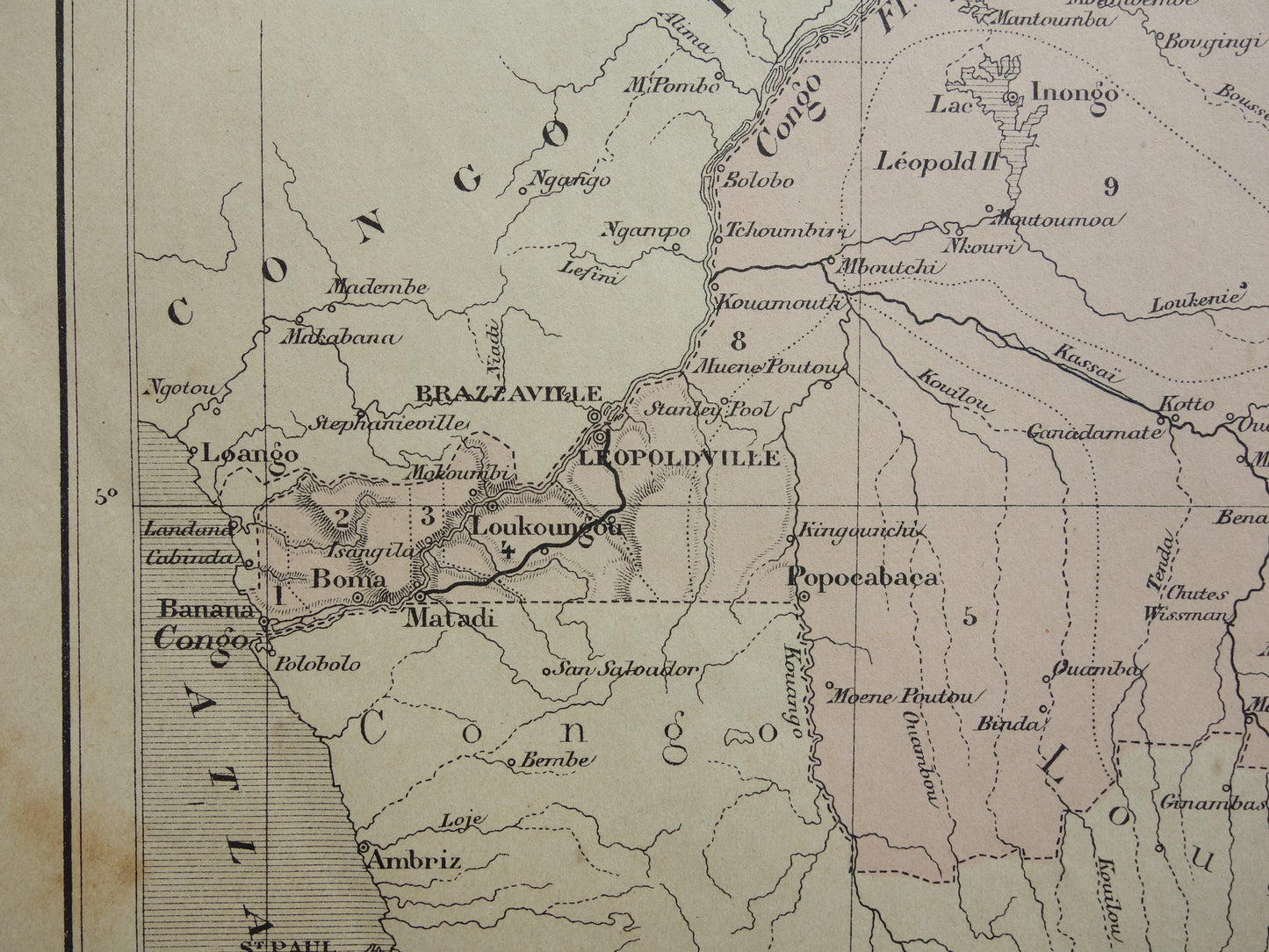 Old map of Congo from 1896 original antique map Congo - Africa vintage historical maps