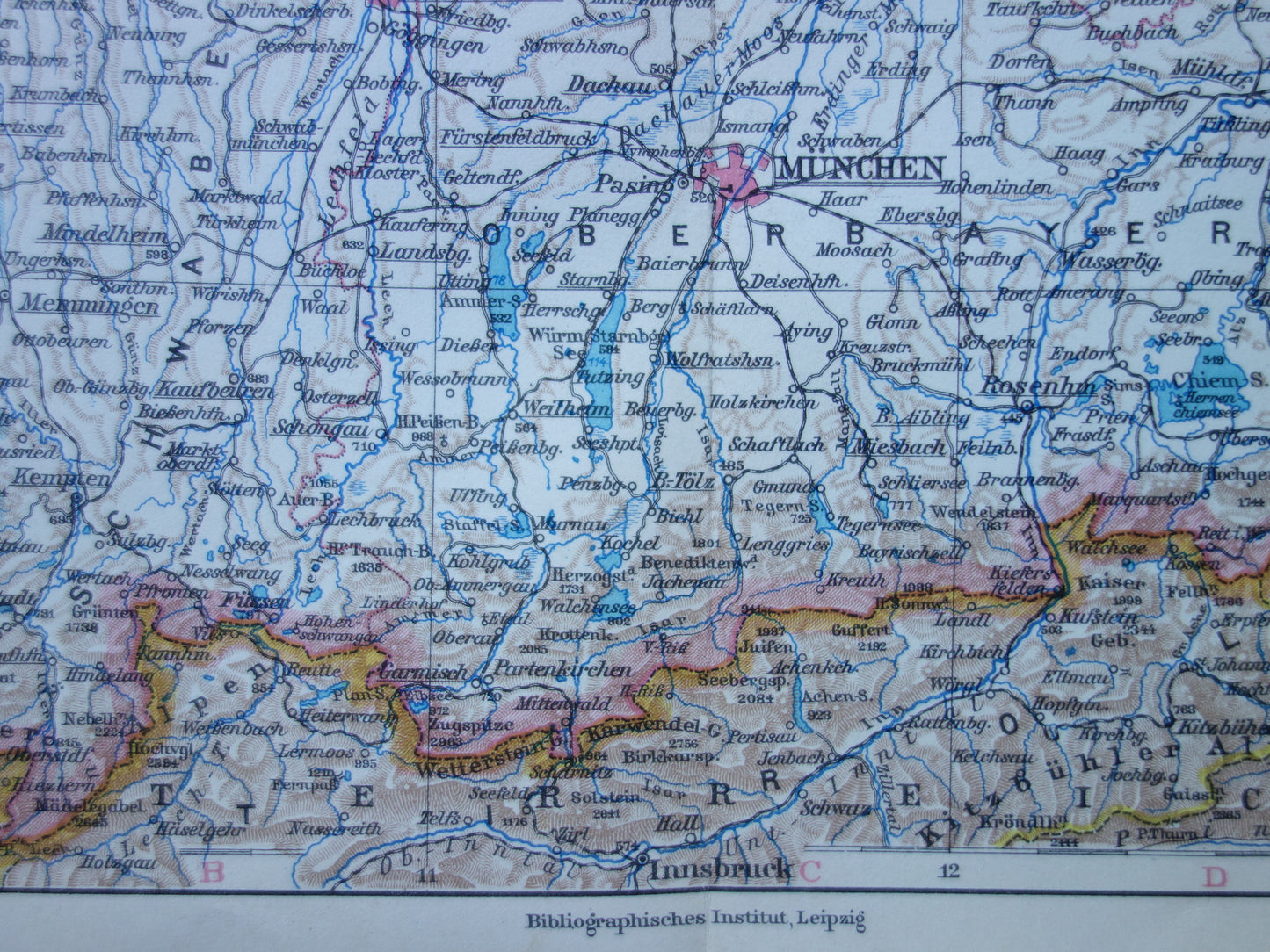 GERMANY old map of Bavaria 1928 original vintage German map Munich Augsburg Nuremburg