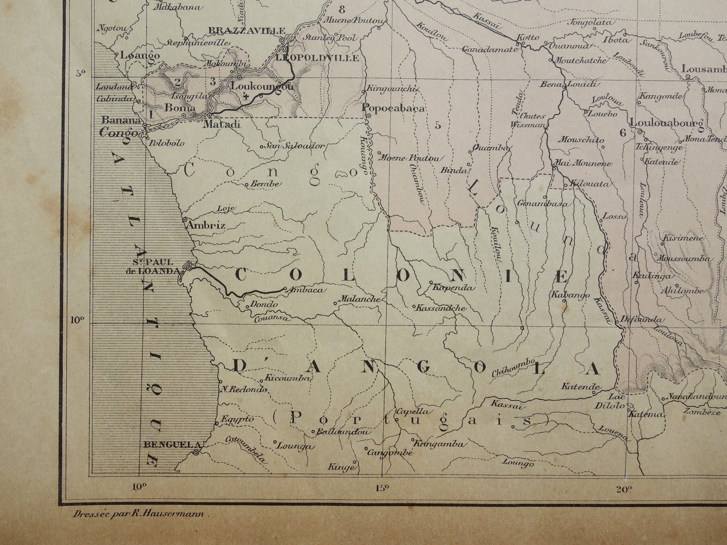 Old map of Congo from 1896 original antique map Congo - Africa vintage historical maps