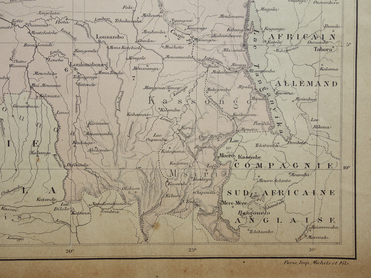 Old map of Congo from 1896 original antique map Congo - Africa vintage historical maps