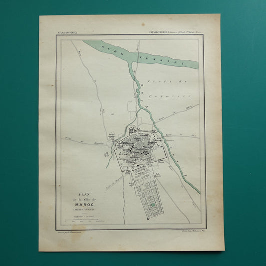 Oude kaart van Marrakesh Marokko uit 1896 antieke Franse plattegrond