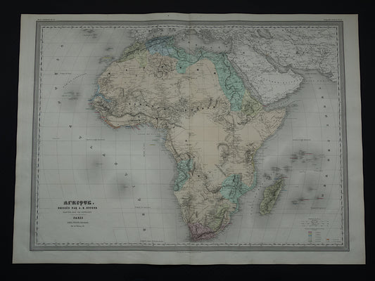 Grote vintage kaart van Afrika originele 140+ jaar oude handgekleurde landkaart poster van Afrika