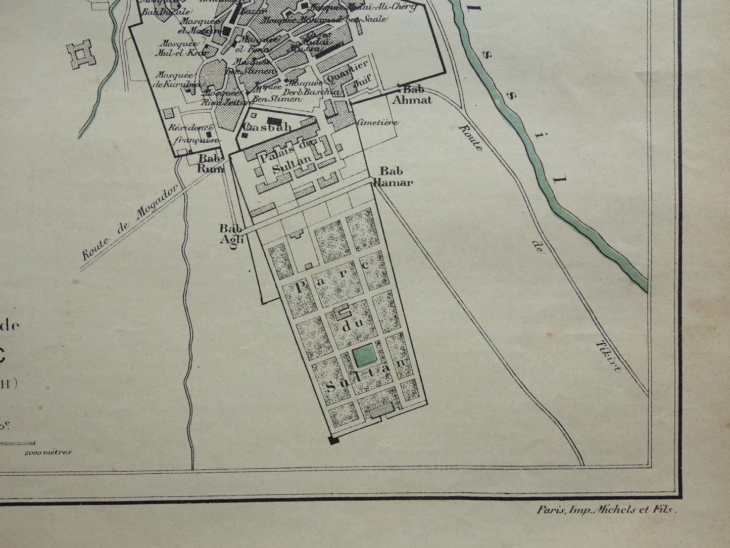 Oude kaart van Marrakesh Marokko uit 1896 antieke Franse plattegrond