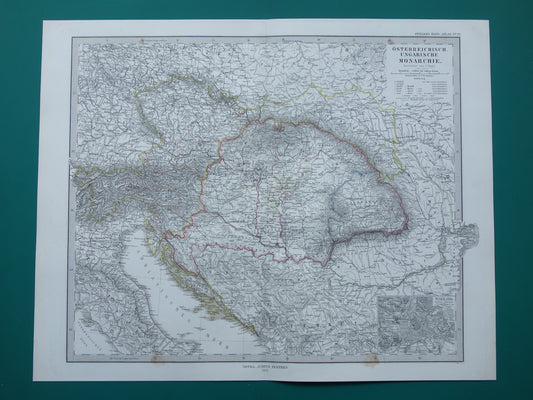 Oude kaart van Oostenrijk Hongarije uit het jaar 1876 gedetailleerde antieke landkaart met jaartal historische kaarten Oostenrijk-Hongarije
