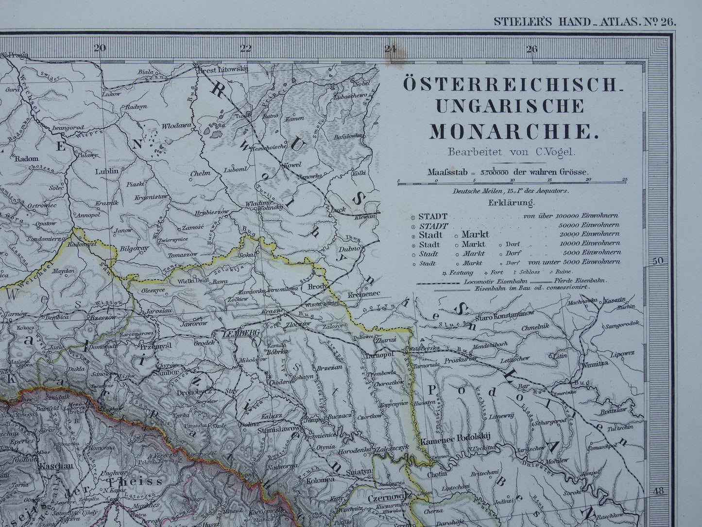 Oude kaart van Oostenrijk Hongarije uit het jaar 1876 gedetailleerde antieke landkaart met jaartal historische kaarten Oostenrijk-Hongarije