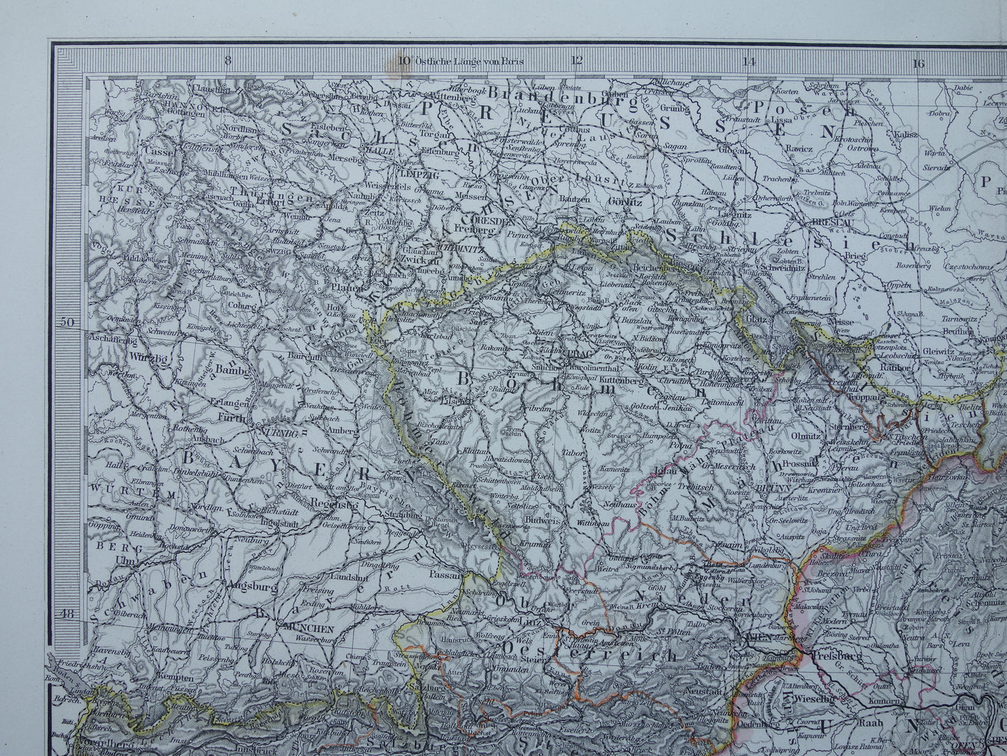 Oude kaart van Oostenrijk Hongarije uit het jaar 1876 gedetailleerde antieke landkaart met jaartal historische kaarten Oostenrijk-Hongarije