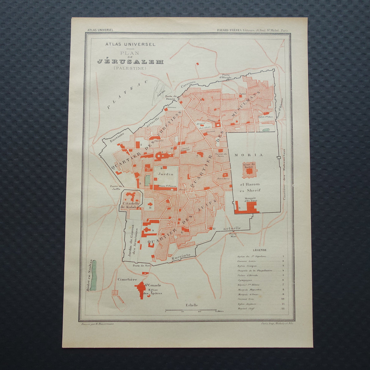 Oude kaart van Jeruzalem uit 1896 antieke Franse plattegrond van Jeruzalem