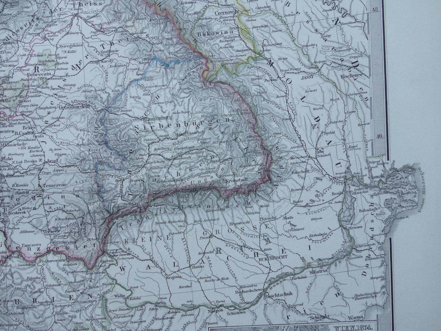 Oude kaart van Oostenrijk Hongarije uit het jaar 1876 gedetailleerde antieke landkaart met jaartal historische kaarten Oostenrijk-Hongarije