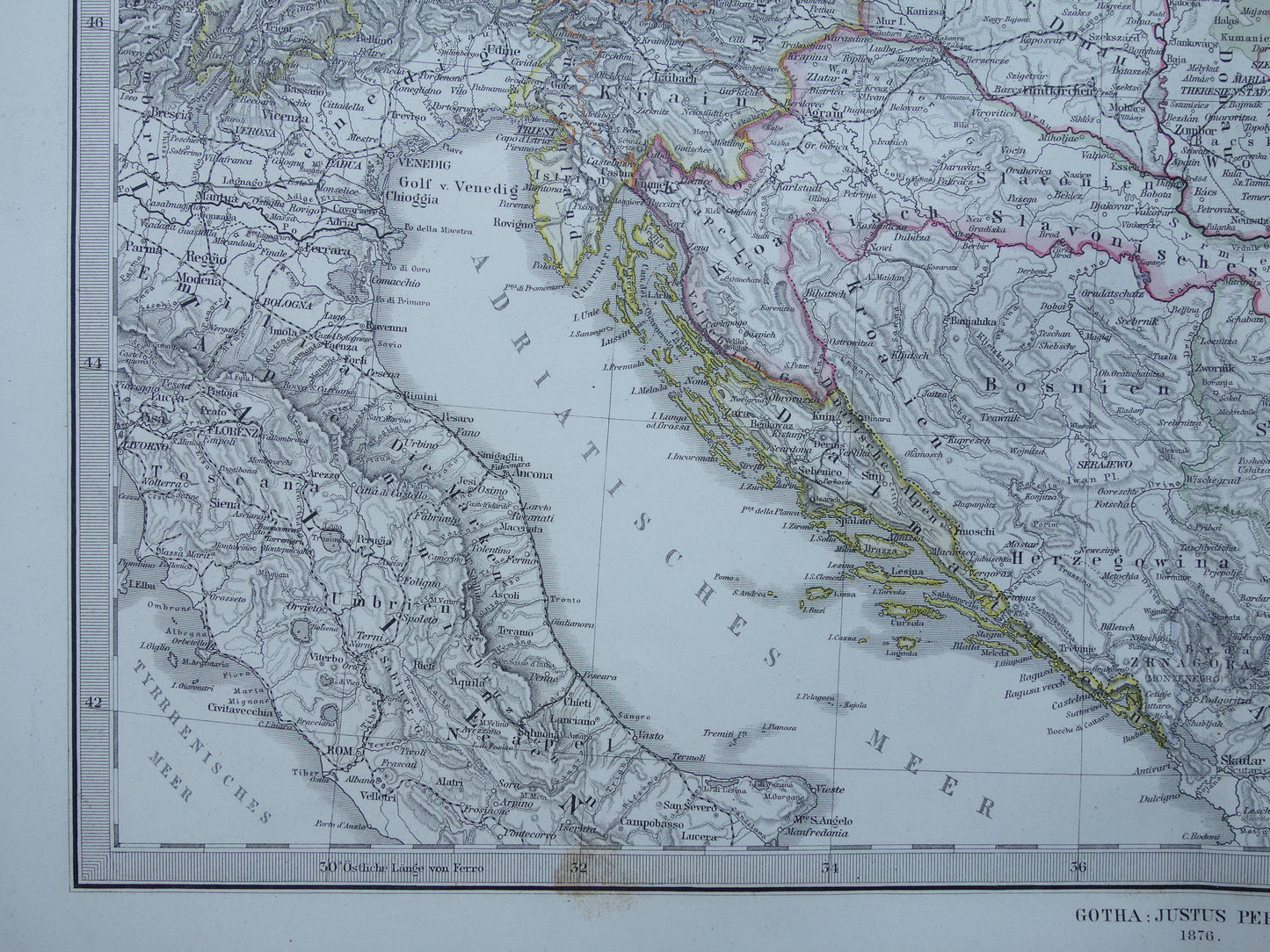Oude kaart van Oostenrijk Hongarije uit het jaar 1876 gedetailleerde antieke landkaart met jaartal historische kaarten Oostenrijk-Hongarije