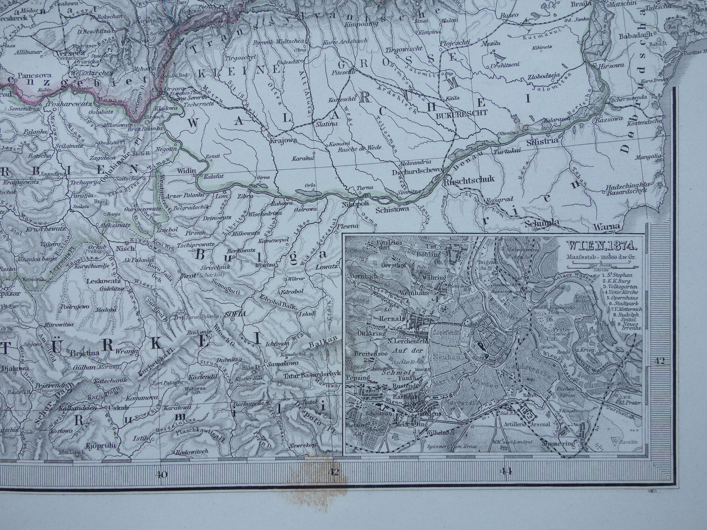 Oude kaart van Oostenrijk Hongarije uit het jaar 1876 gedetailleerde antieke landkaart met jaartal historische kaarten Oostenrijk-Hongarije