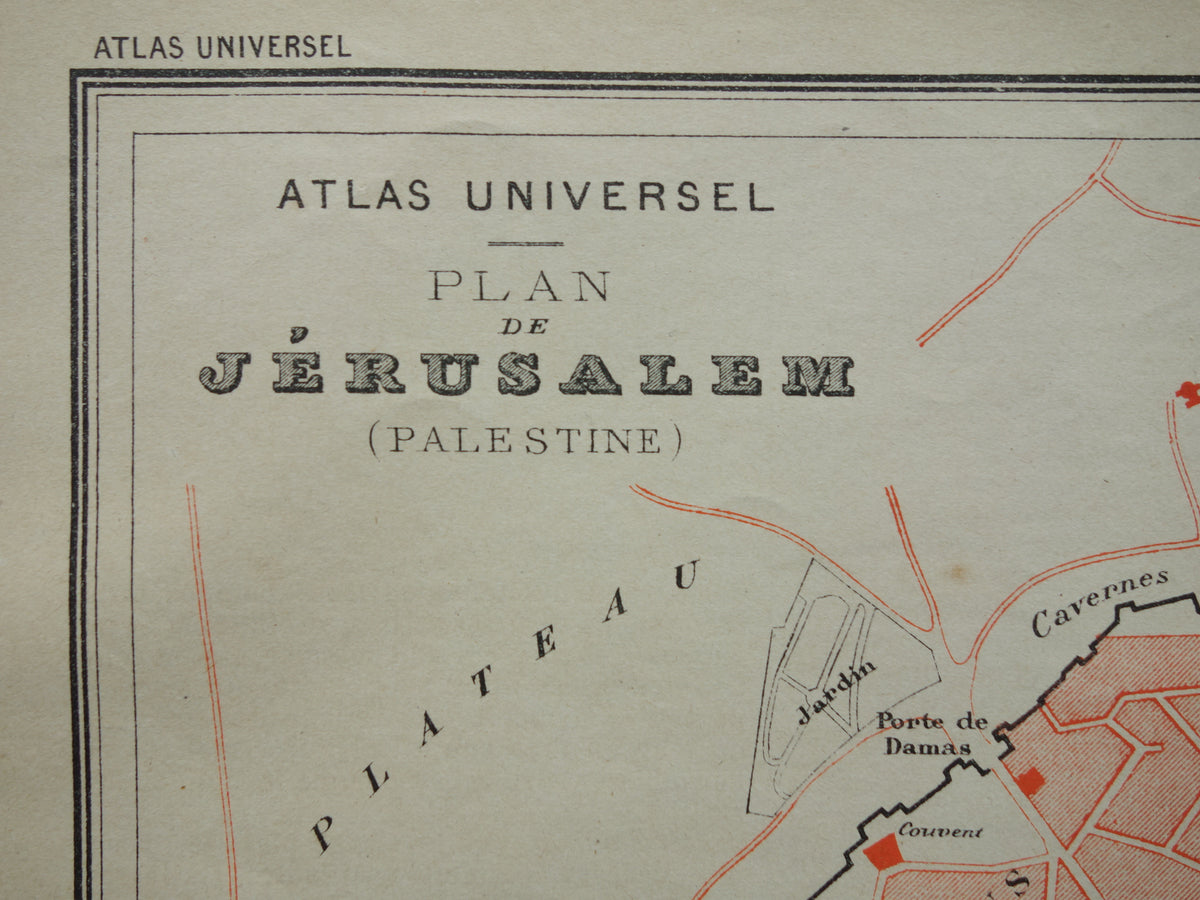 Oude kaart van Jeruzalem uit 1896 antieke Franse plattegrond van Jeruzalem