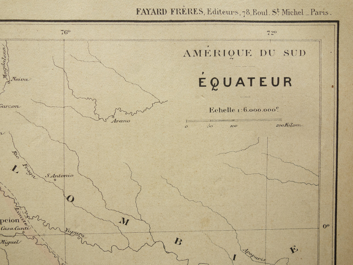 ECUADOR oude kaart uit 1896 originele antieke Franse handgekleurde landkaart Ecuador