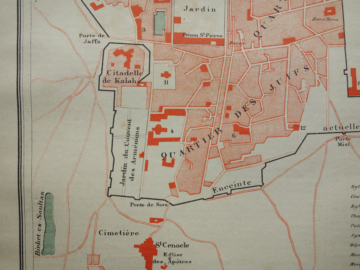 Oude kaart van Jeruzalem uit 1896 antieke Franse plattegrond van Jeruzalem