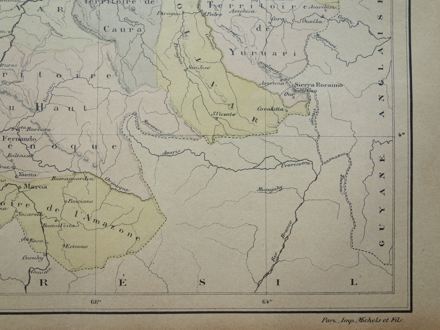 VENEZUELA Old map from 1896 original antique hand-colored French map Venezuela vintage maps