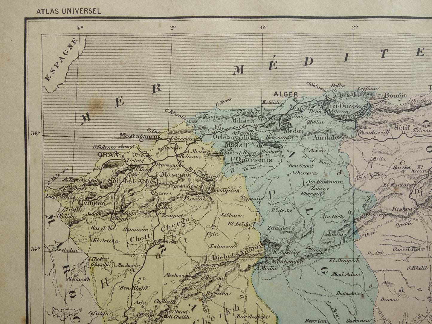 Oude kaart van Algerije en Tunesië uit 1896 antieke Franse landkaart