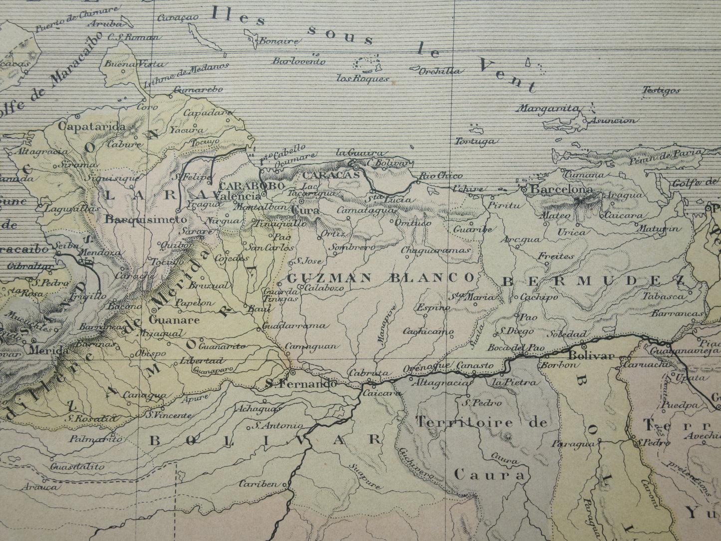 VENEZUELA Old map from 1896 original antique hand-colored French map Venezuela vintage maps