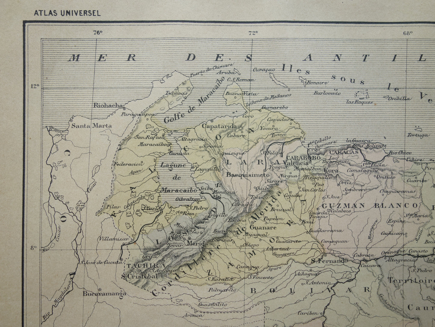 VENEZUELA Old map from 1896 original antique hand-colored French map Venezuela vintage maps