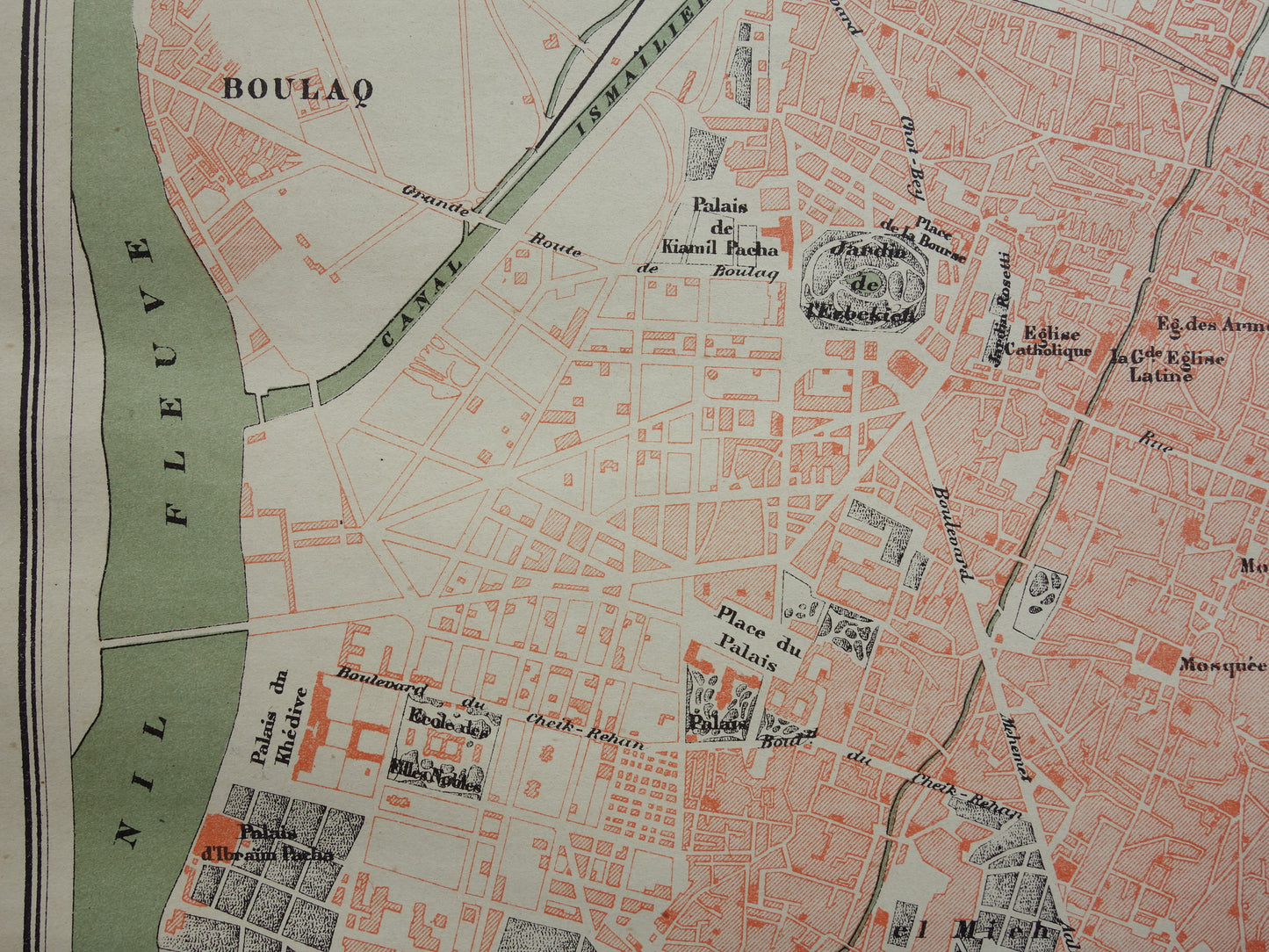 Oude kaart van Caïro Egypte uit 1896 antieke Franse plattegrond van Cairo