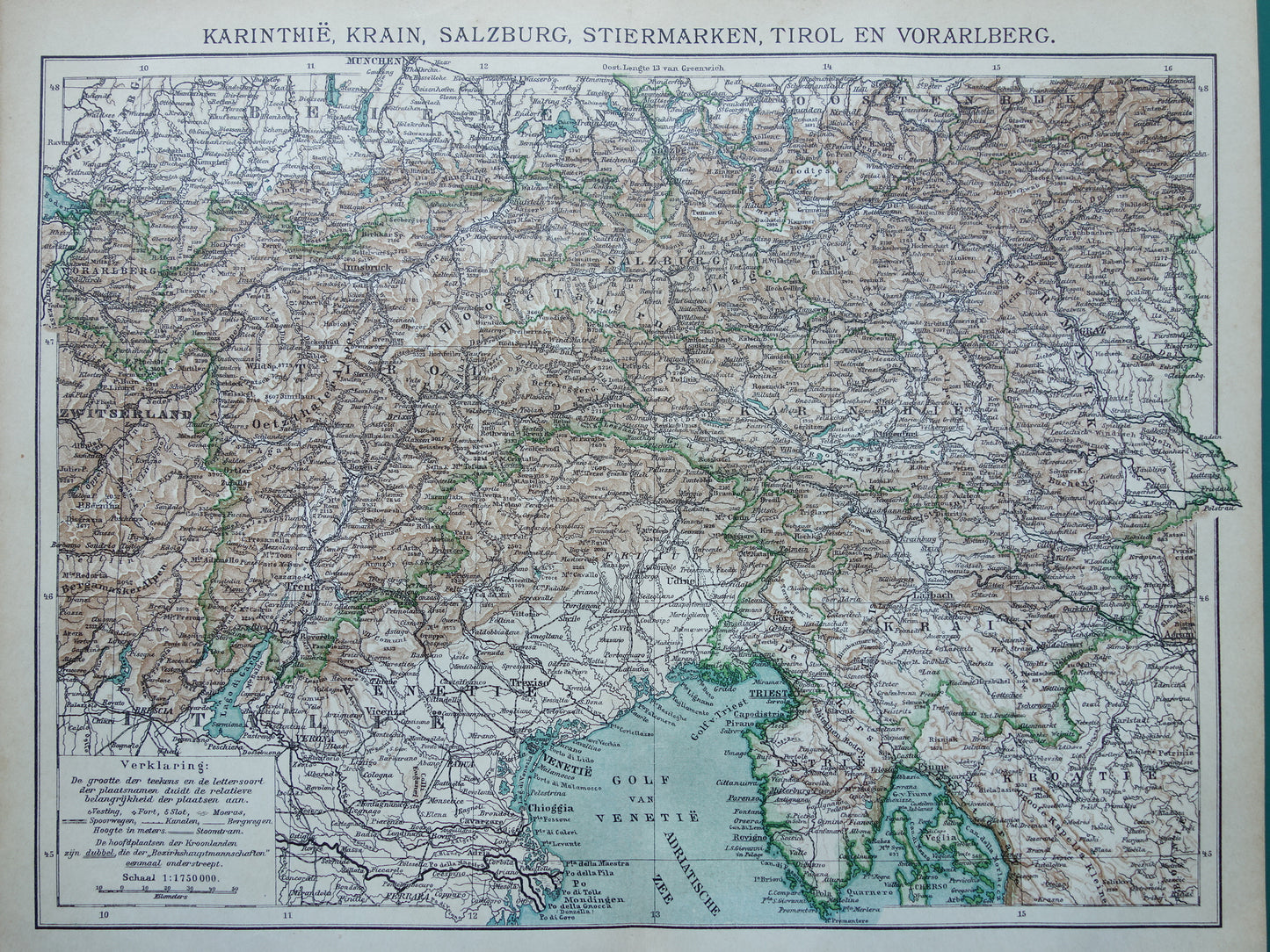 Slovenië oude kaart van Slovenië Oostenrijk uit 1909 Gedetailleerde vintage Nederlandse landkaart antieke kaarten