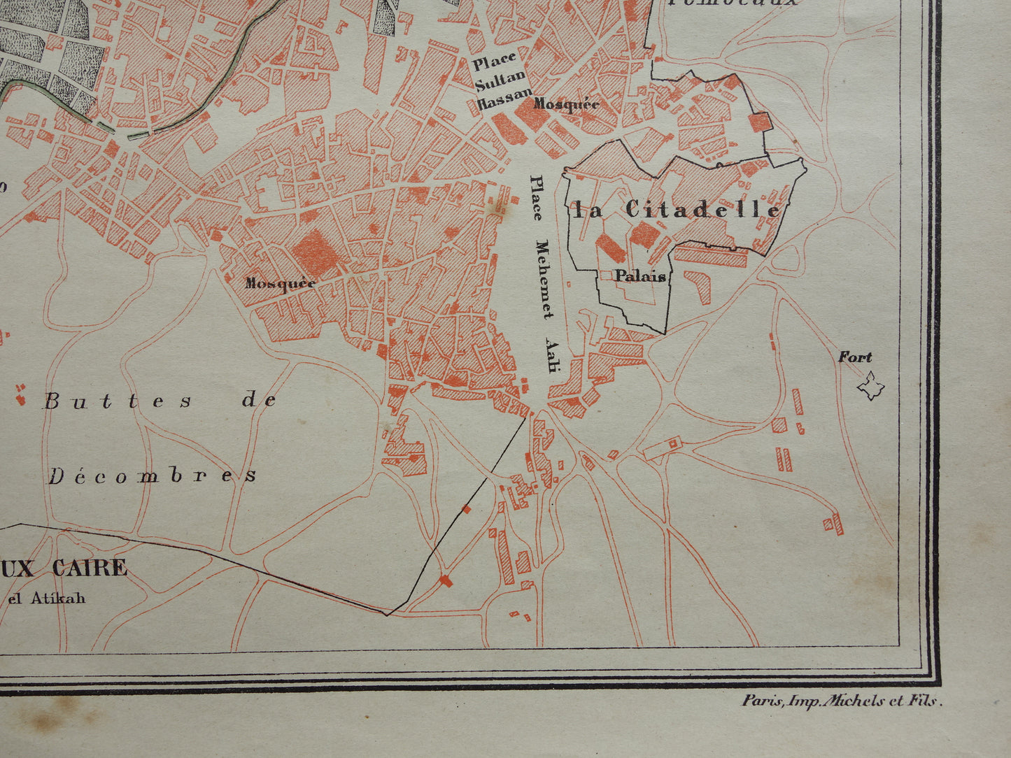 Oude kaart van Caïro Egypte uit 1896 antieke Franse plattegrond van Cairo