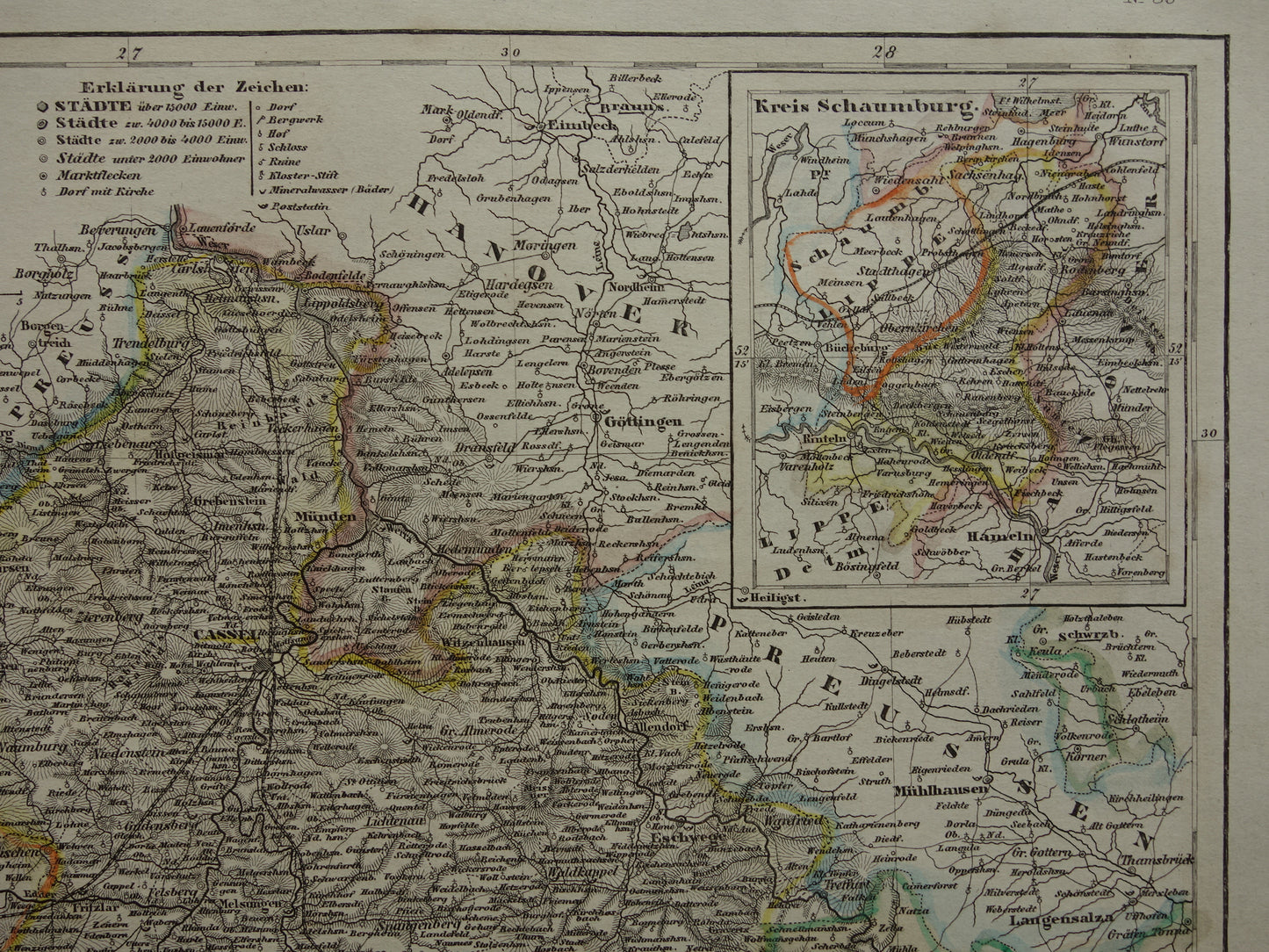 HESSEN Germany old map from 1849 - original antique map Germany - vintage historical maps Kassel