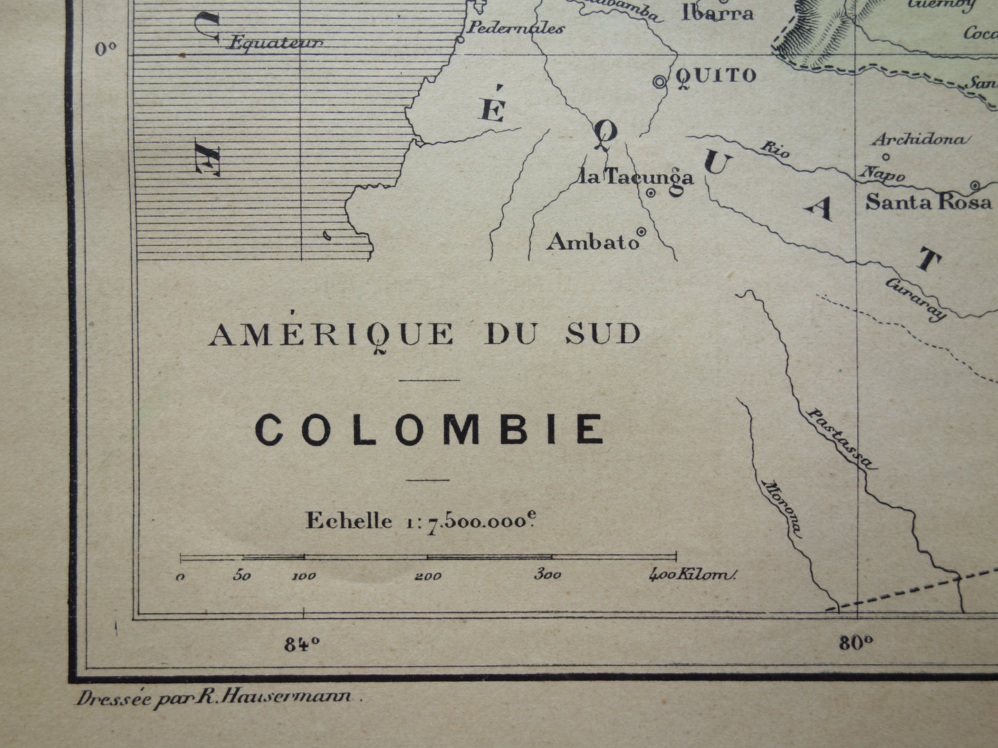 COLOMBIA Old map of Colombia Original antique French hand-colored map