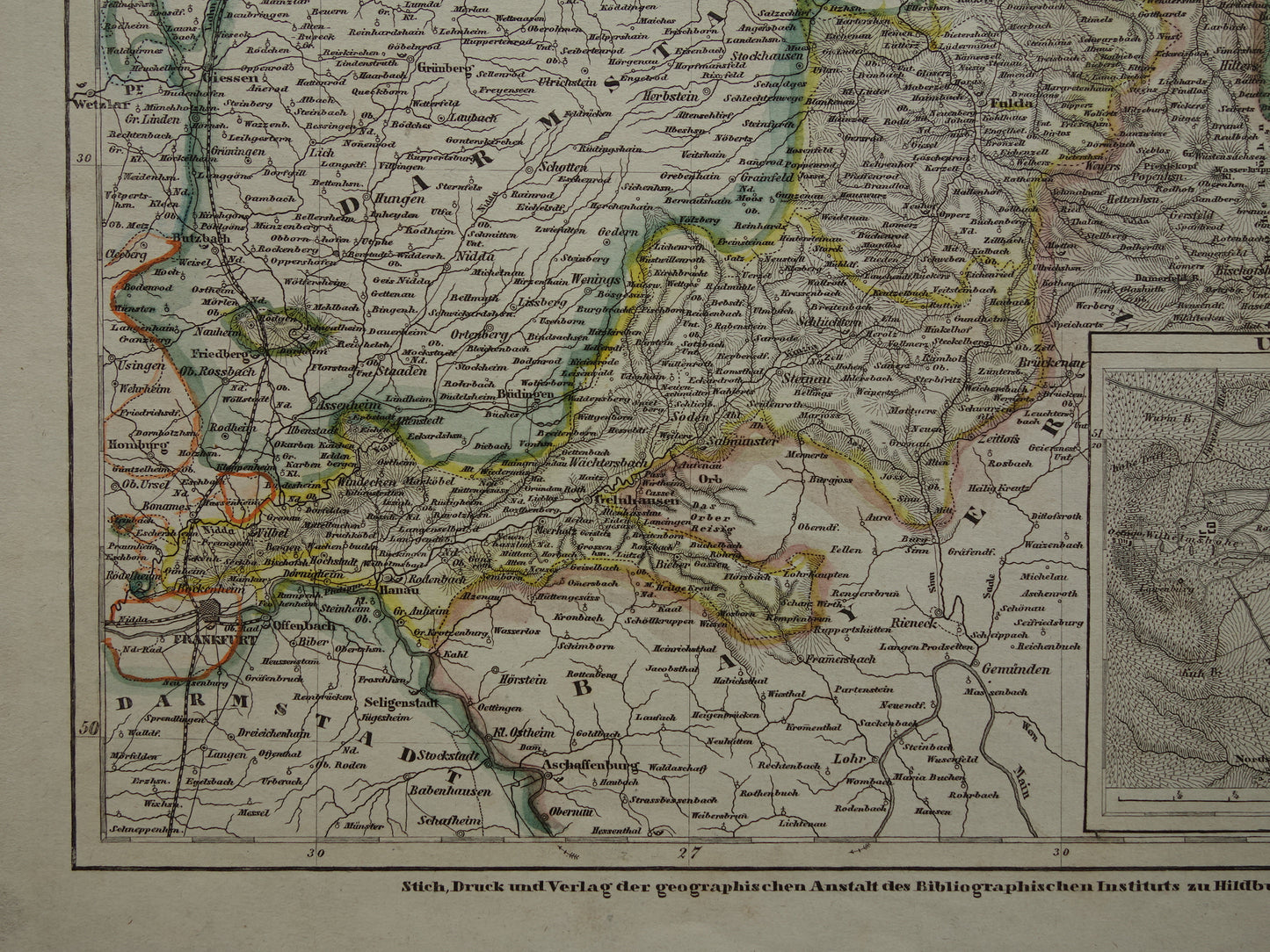 HESSEN Germany old map from 1849 - original antique map Germany - vintage historical maps Kassel