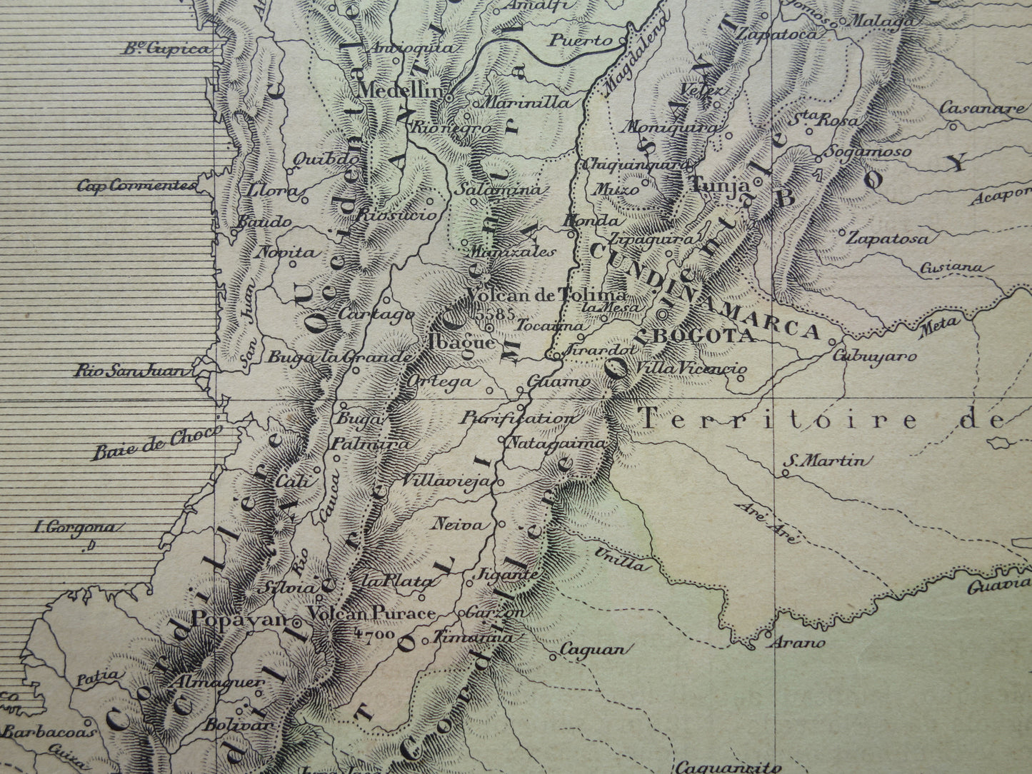 COLOMBIA Old map of Colombia Original antique French hand-colored map
