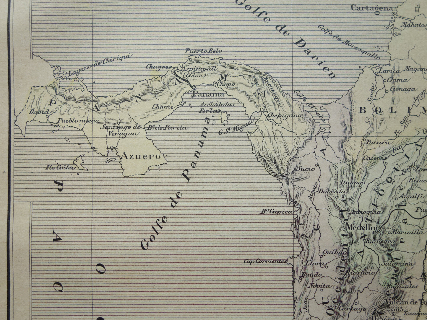 COLOMBIA Old map of Colombia Original antique French hand-colored map