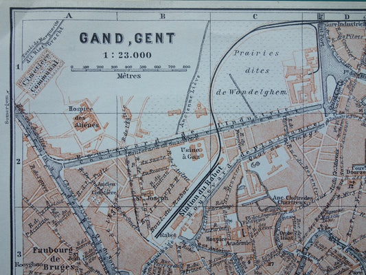 GENT alte Karte von Gent, Belgien aus dem Jahr 1910 kleine originale antike Karte