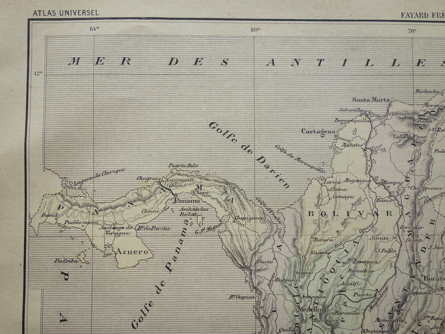 COLOMBIA Old map of Colombia Original antique French hand-colored map