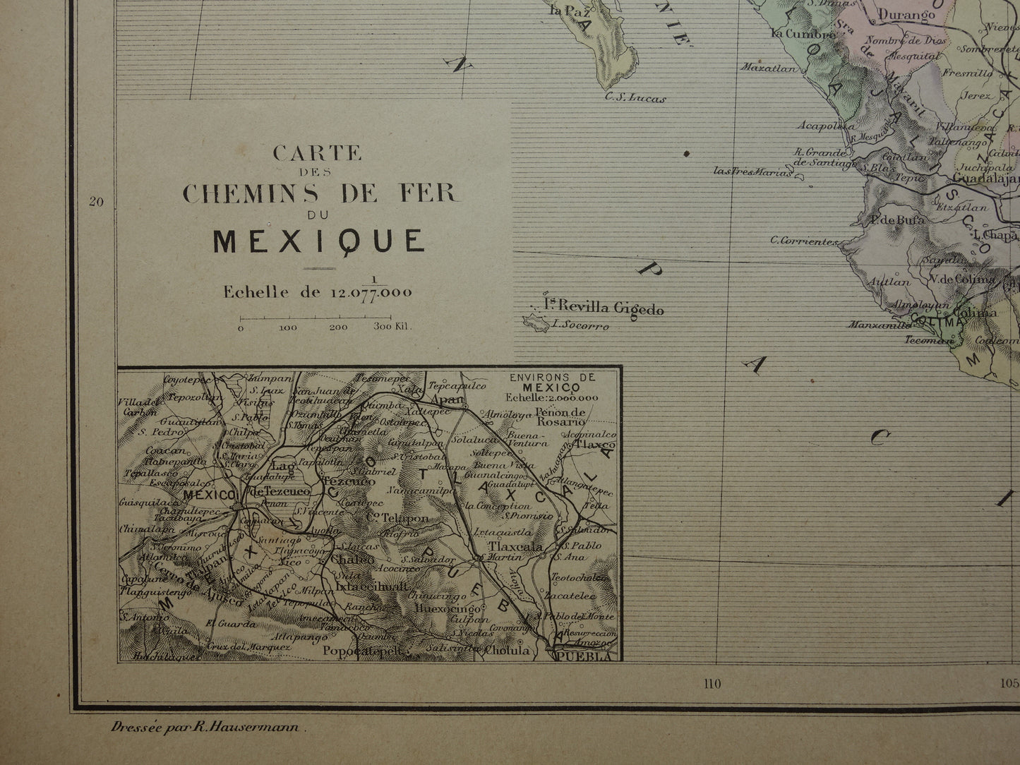 MEXICO old map of Mexico 1896 original antique French map