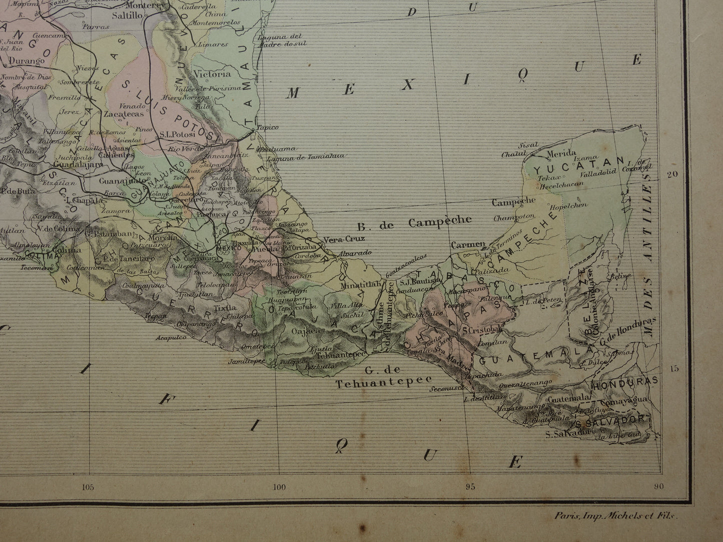 MEXICO old map of Mexico 1896 original antique French map