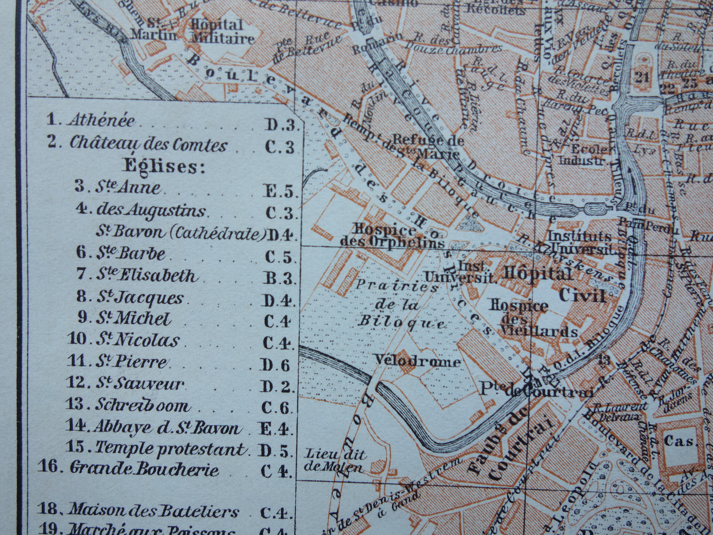 GENT alte Karte von Gent, Belgien aus dem Jahr 1910 kleine originale antike Karte