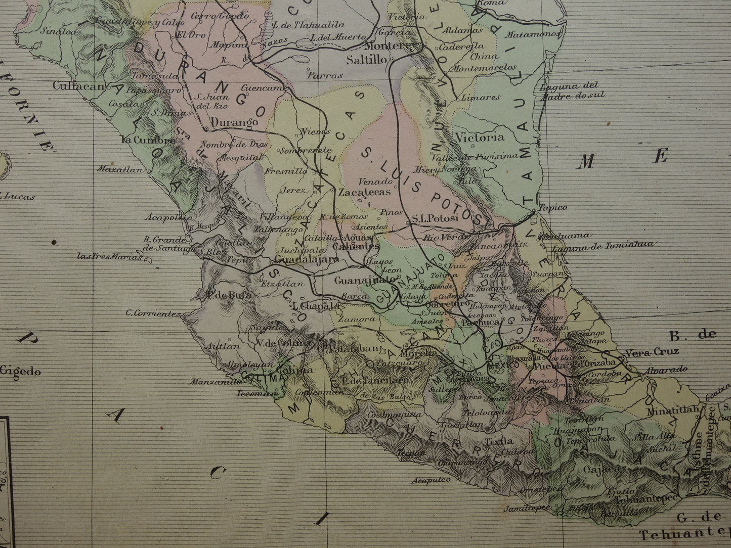 MEXICO old map of Mexico 1896 original antique French map