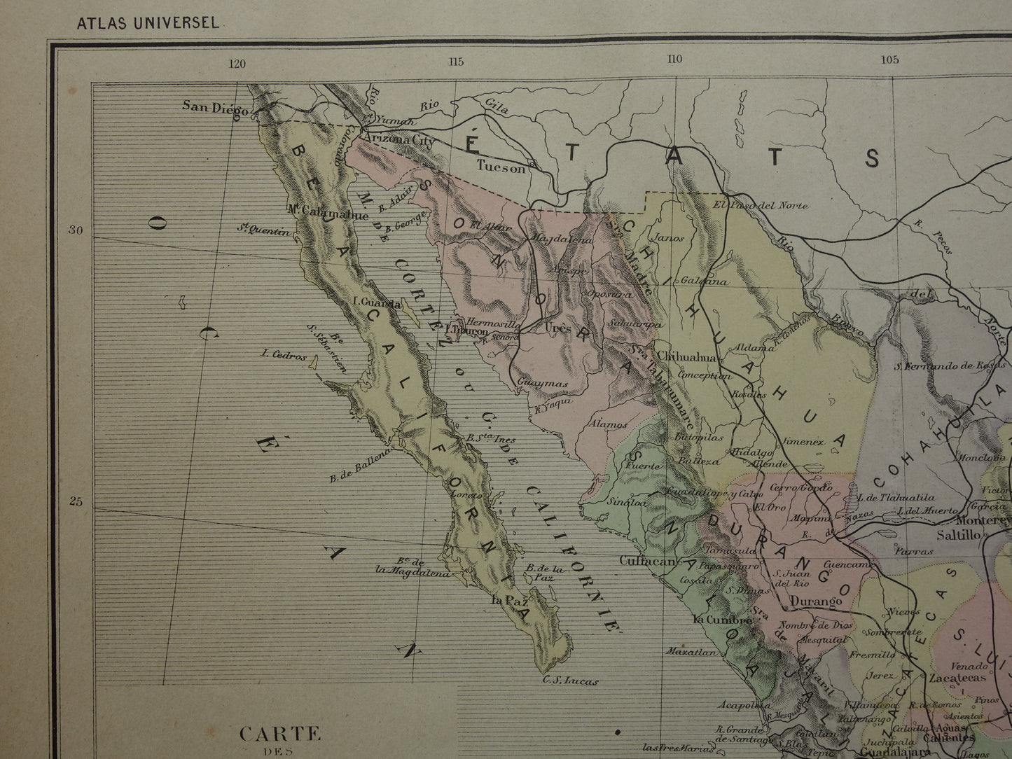 MEXICO old map of Mexico 1896 original antique French map