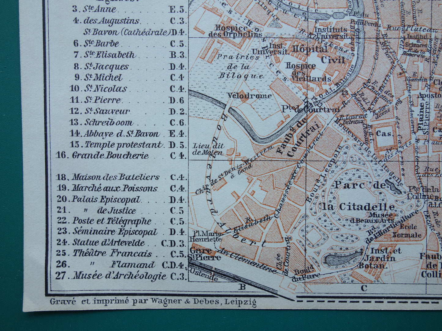 GENT alte Karte von Gent, Belgien aus dem Jahr 1910 kleine originale antike Karte