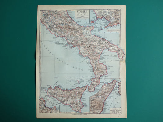 ITALIE oude gedetailleerde kaart van Zuid-Italië uit 1928 originele vintage landkaart Sicilië Napels Palermo Messina