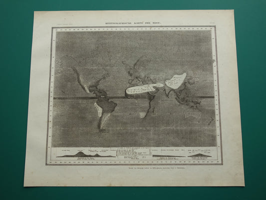 Alte Weltkarte mit Niederschlagsangaben von 1850, originale antike Weltkarte, Meteorologie, Klima