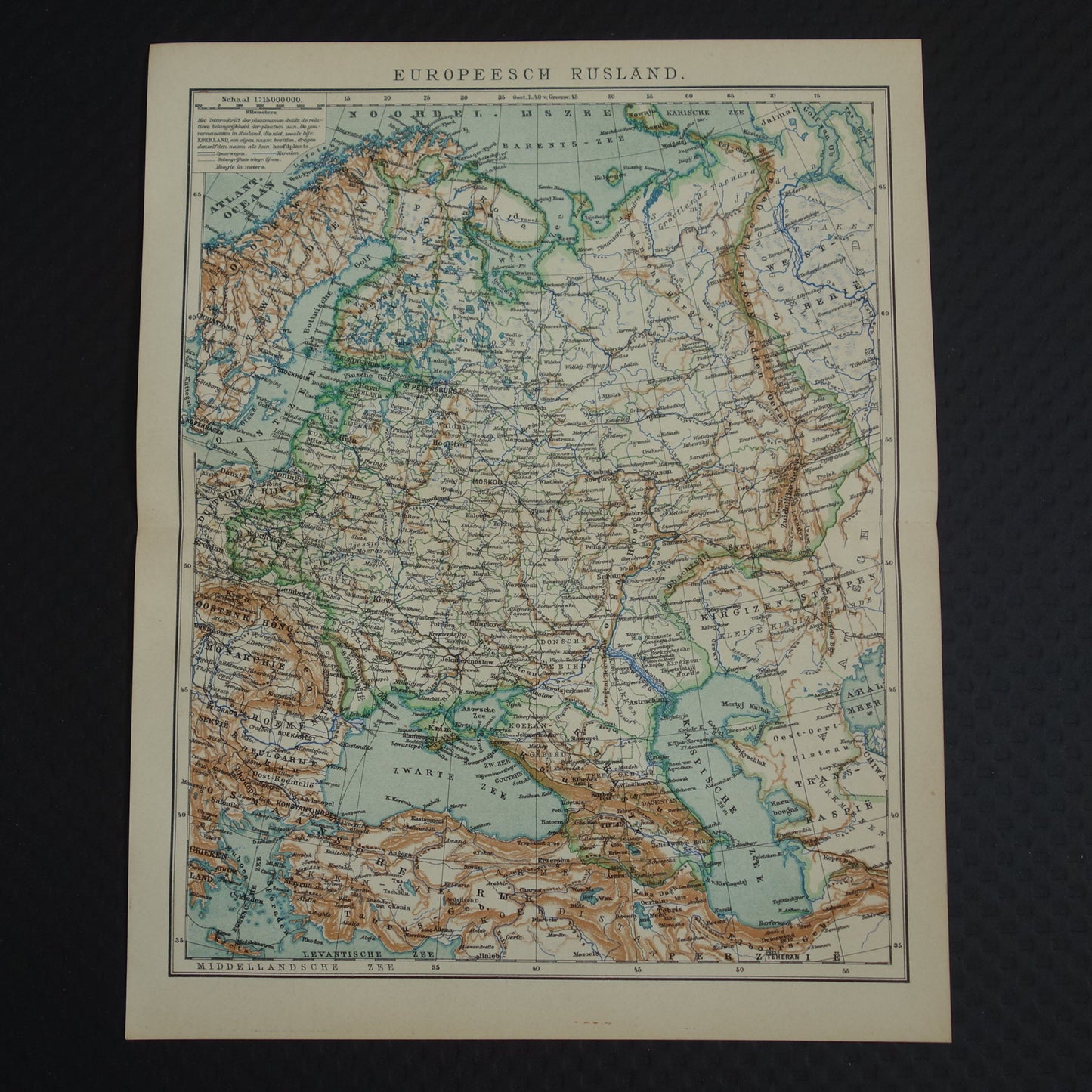 RUSLAND Oude Nederlandse landkaart van Europees Rusland uit 1910 Vintage landkaart Oost-Europa